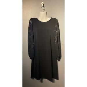 Women’s CeCe Black Long Sleeve Knee Length Dress Sheer Floral Sleeve Size Small